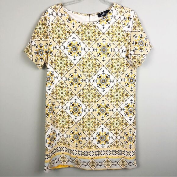 LULU’S | Dandelion Print Short Sleeve Mini Dress Yellow & White Women’s Size M - Picture 4 of 13